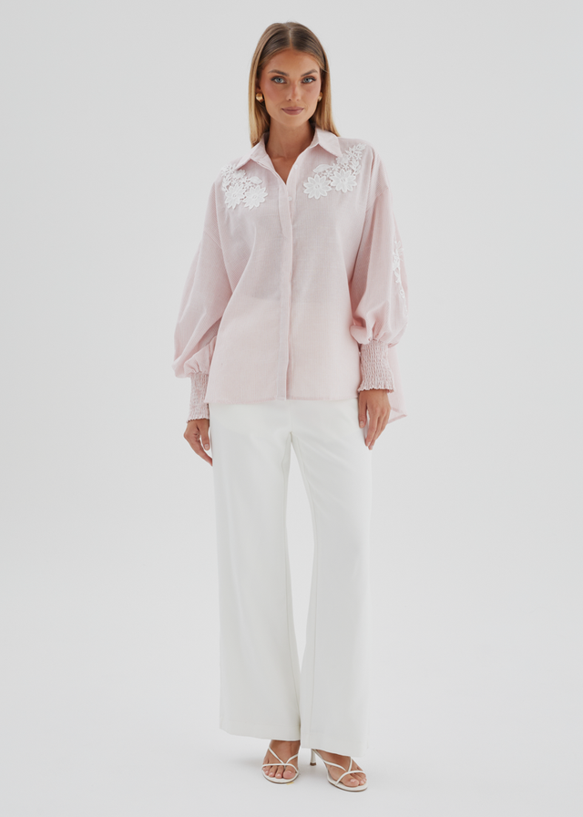 Emmery Embroidered Shirt - Pink Stripe