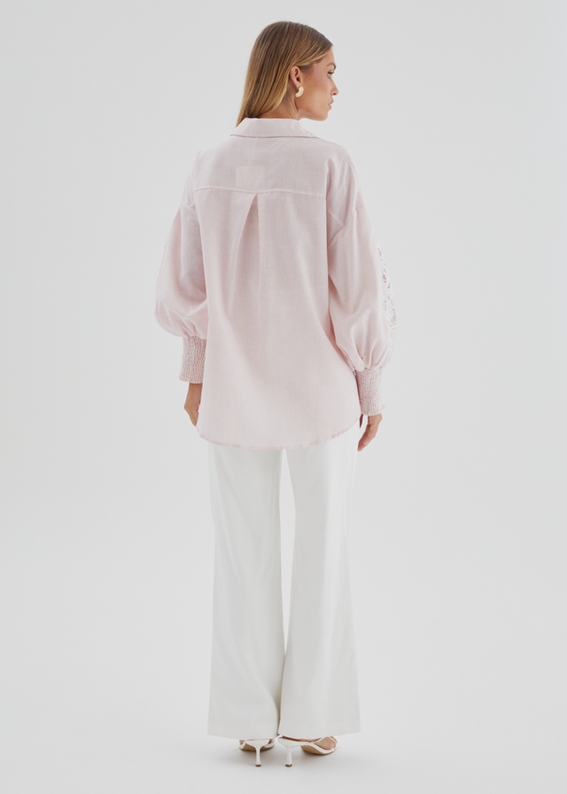 Emmery Embroidered Shirt - Pink Stripe