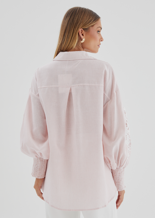 Emmery Embroidered Shirt - Pink Stripe