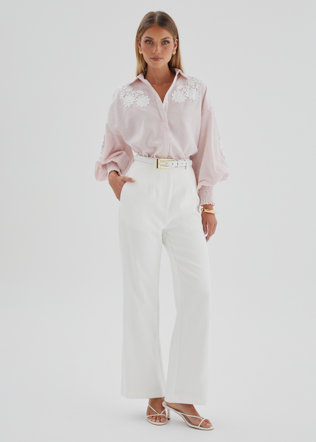Emmery Embroidered Shirt - Pink Stripe