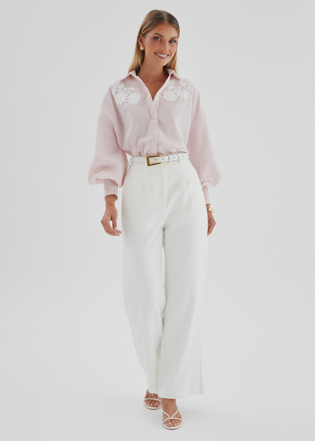 Emmery Embroidered Shirt - Pink Stripe