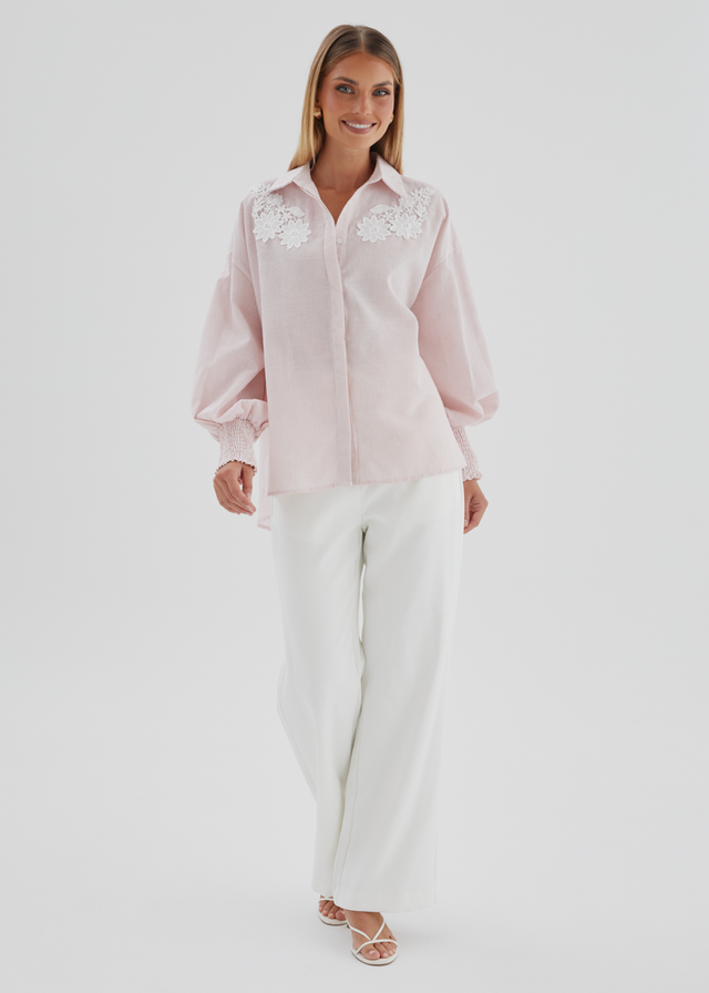 Emmery Embroidered Shirt - Pink Stripe