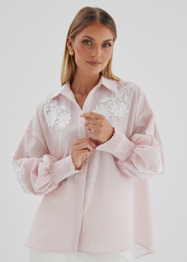 Emmery Embroidered Shirt - Pink Stripe