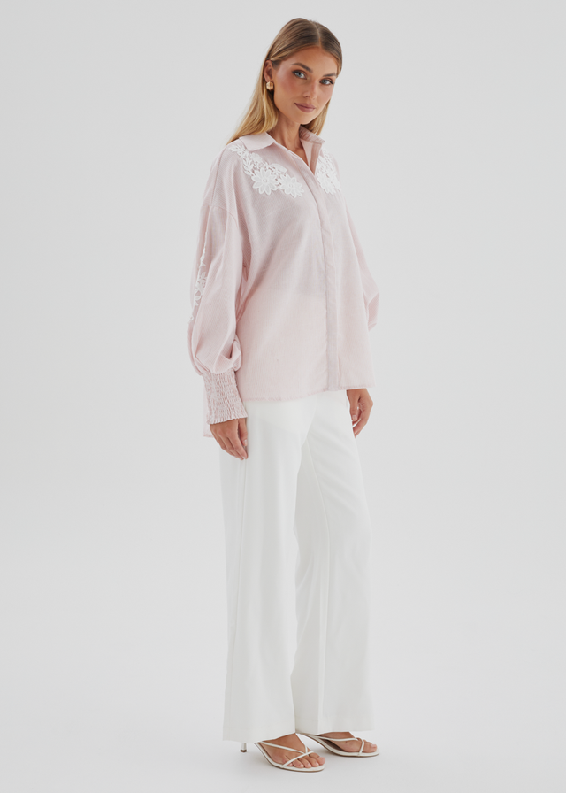 Emmery Embroidered Shirt - Pink Stripe