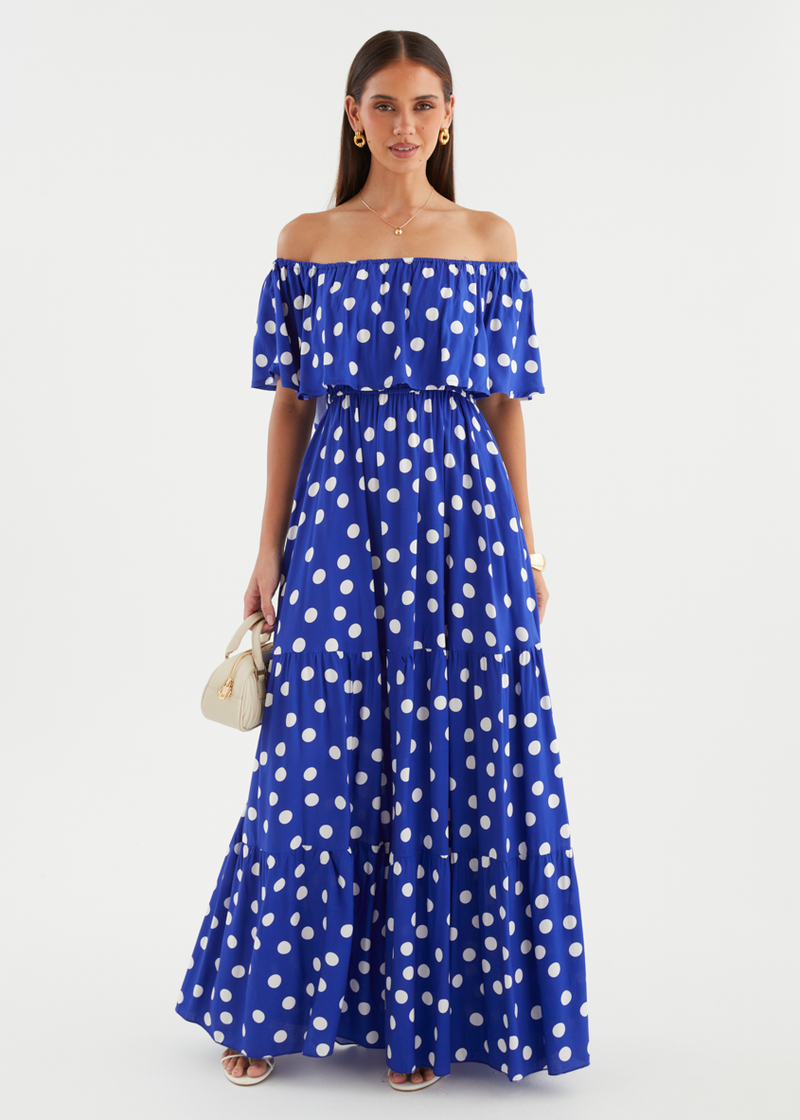 cobalt blue off shoulder dress Mirie Off Shoulder Maxi Dress