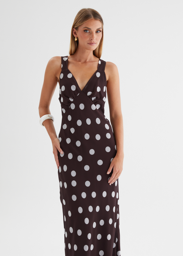 Taleena Maxi Dress - Chocolate Polka