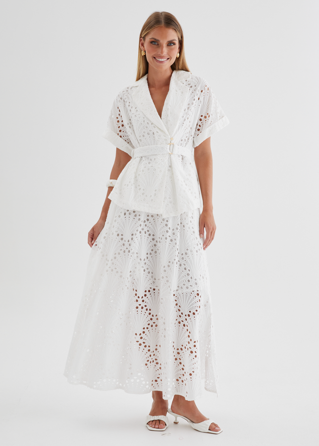 Kaylee Maxi Skirt - White Anglaise