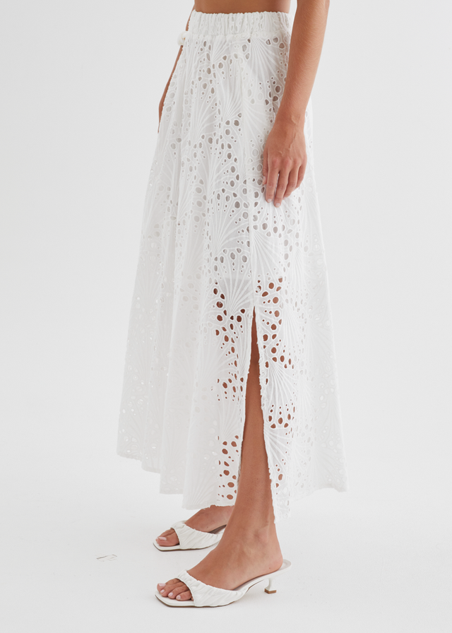 Kaylee Maxi Skirt - White Anglaise