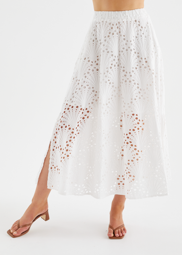 Kaylee Maxi Skirt - White Anglaise