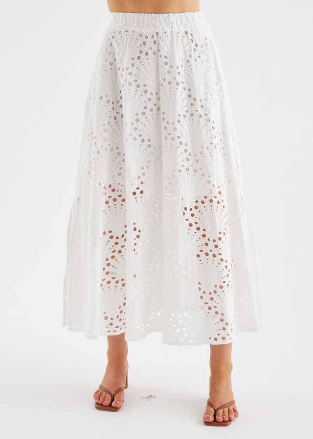 Kaylee Maxi Skirt - White Anglaise
