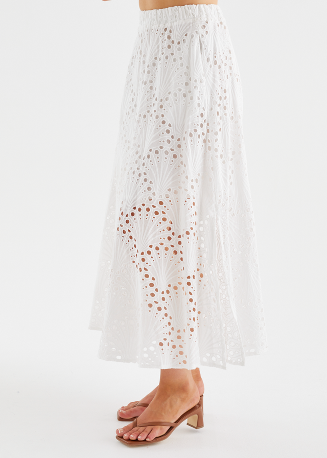 Kaylee Maxi Skirt - White Anglaise