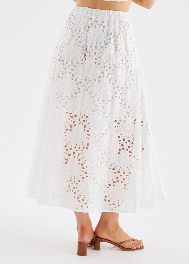 Kaylee Maxi Skirt - White Anglaise