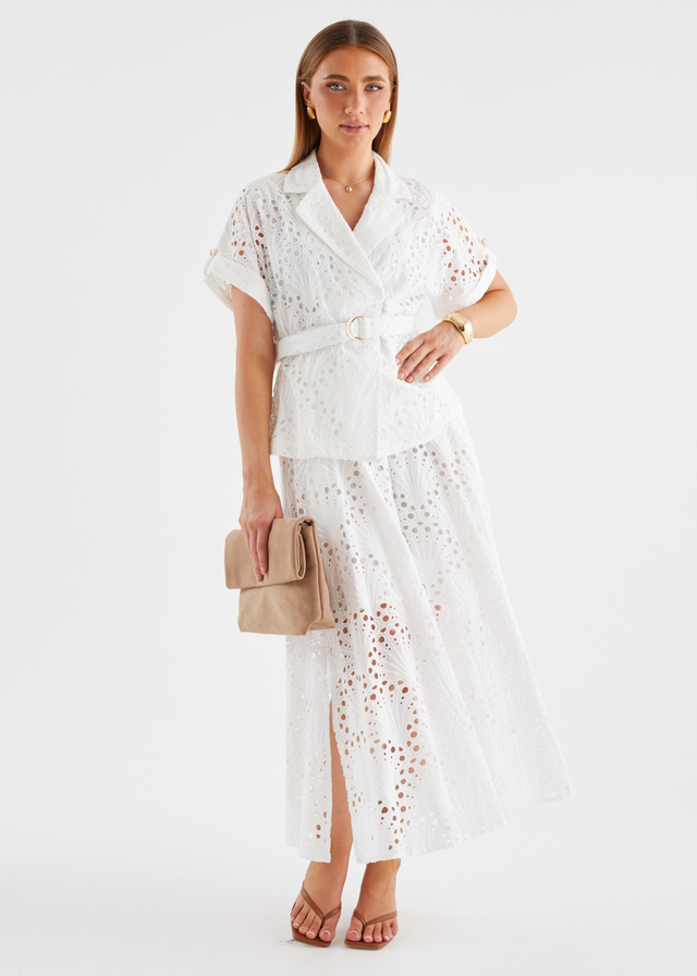 Kaylee Maxi Skirt - White Anglaise