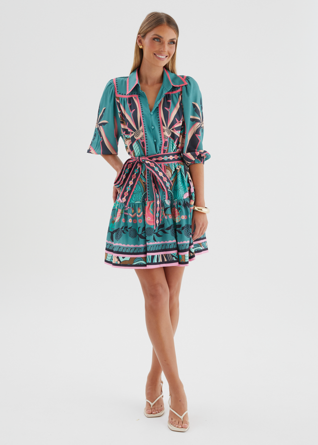 Katiana Dress -  Rio Teal Palm