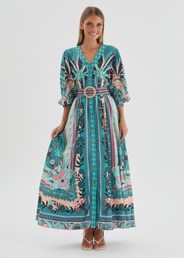 Keliana Maxi Dress - Rio Teal Palm