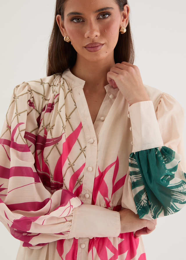 Tameka Maxi Dress - Cream Abstract