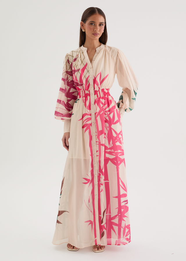 Tameka Maxi Dress - Cream Abstract