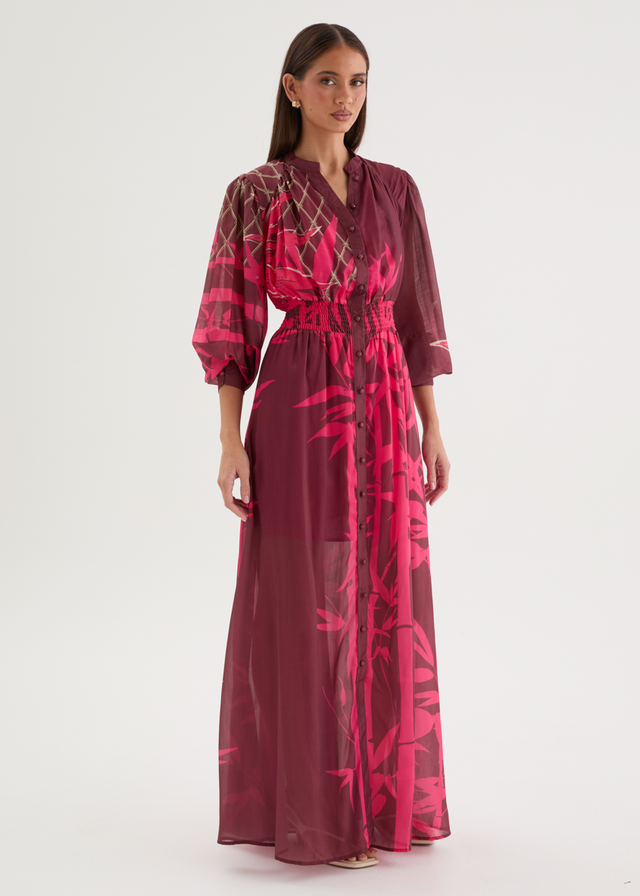 Tameka Maxi Dress - Merlot Abstract
