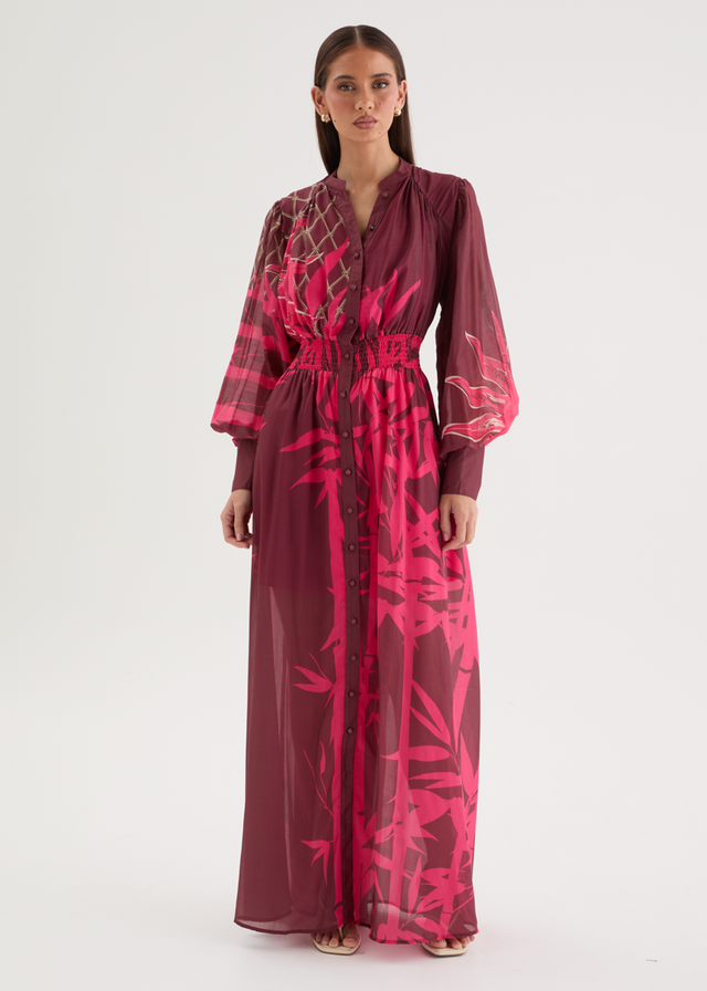 Tameka Maxi Dress - Merlot Abstract