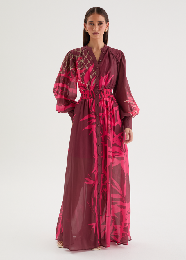 Tameka Maxi Dress - Merlot Abstract