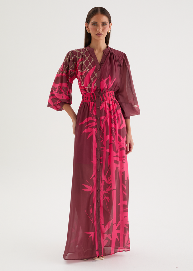 Tameka Maxi Dress - Merlot Abstract