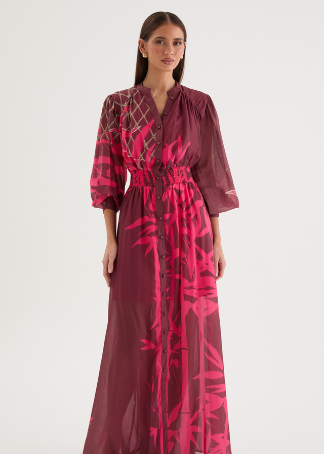 Tameka Maxi Dress - Merlot Abstract