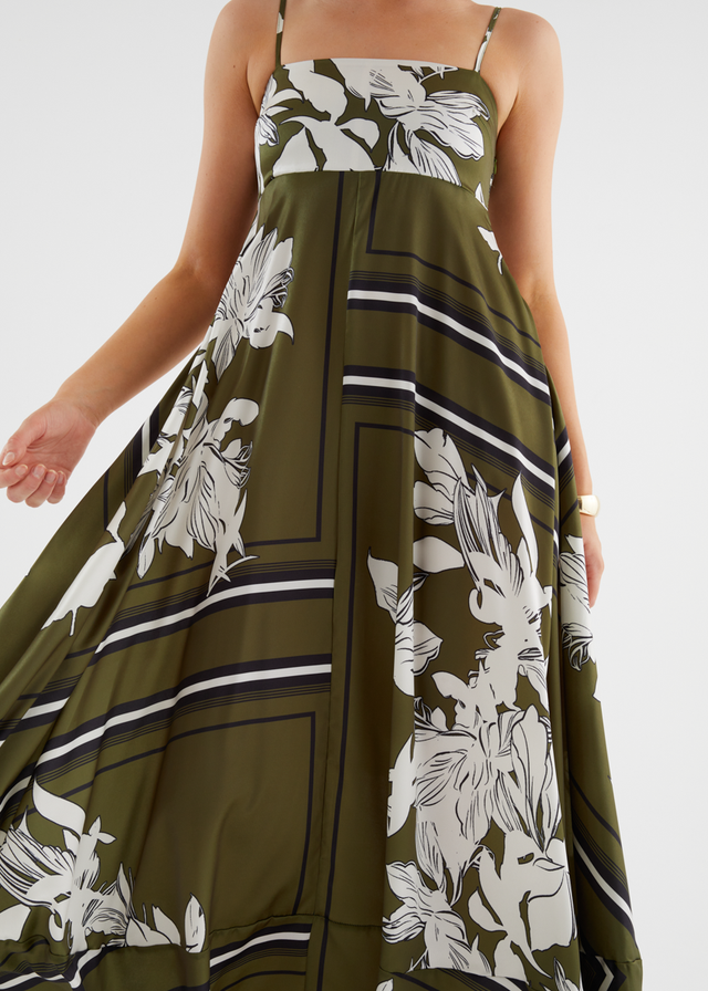 Elide Maxi Dress - Olive Geo Floral