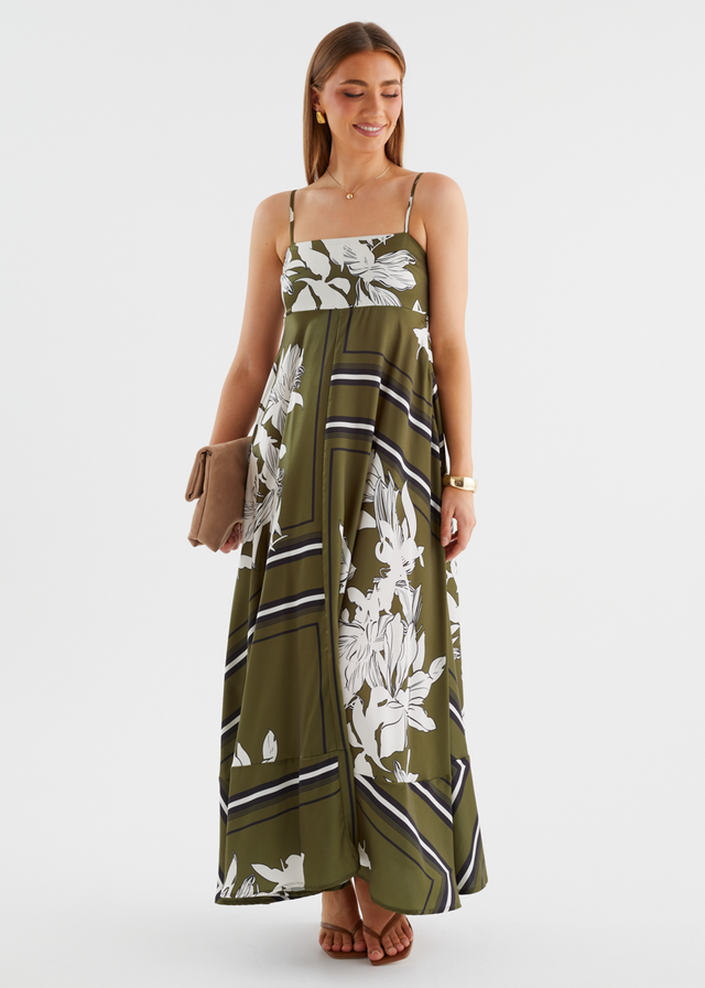 Elide Maxi Dress - Olive Geo Floral