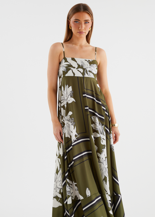 Elide Maxi Dress - Olive Geo Floral