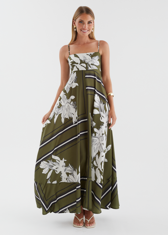 Elide Maxi Dress - Olive Geo Floral