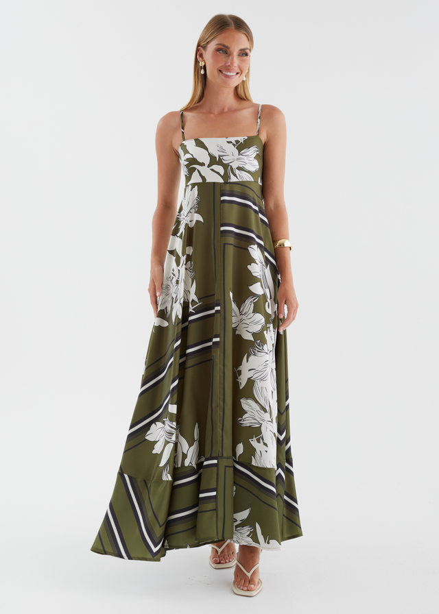 Elide Maxi Dress - Olive Geo Floral