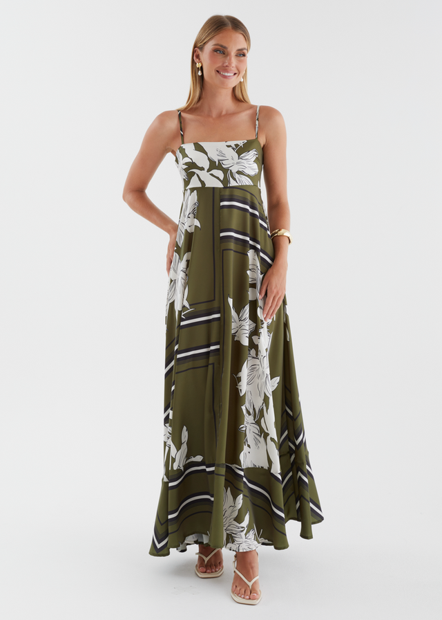 Elide Maxi Dress - Olive Geo Floral