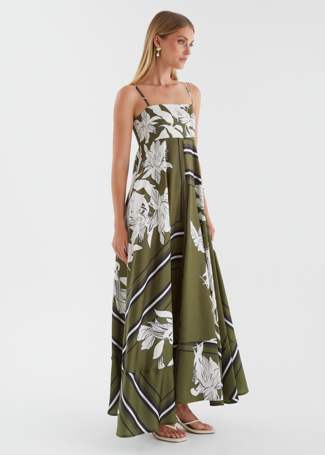 Elide Maxi Dress - Olive Geo Floral