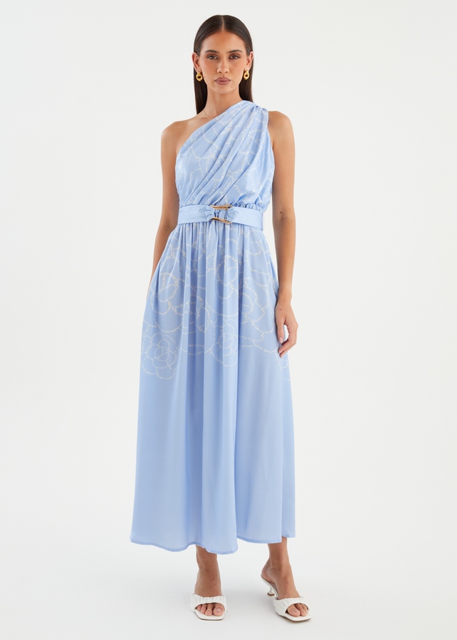 Korah One Shoulder Midi Dress - Blue Abstract