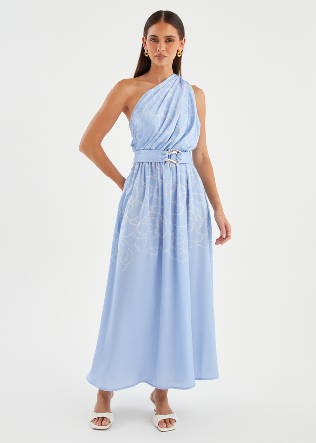 Korah One Shoulder Midi Dress - Blue Abstract