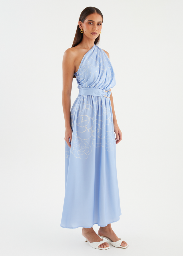 Korah One Shoulder Midi Dress - Blue Abstract