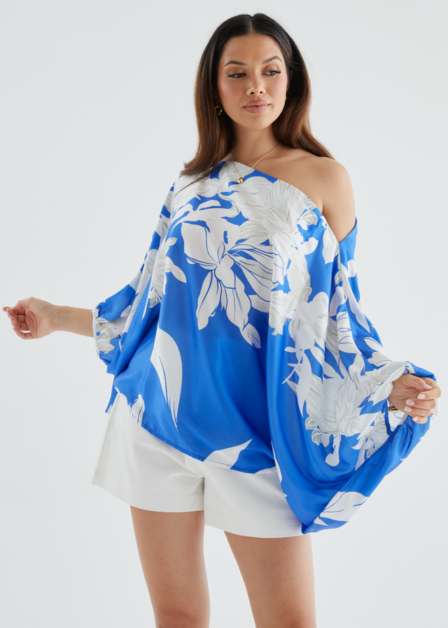 Maui Off Shoulder Top - Blue Floral