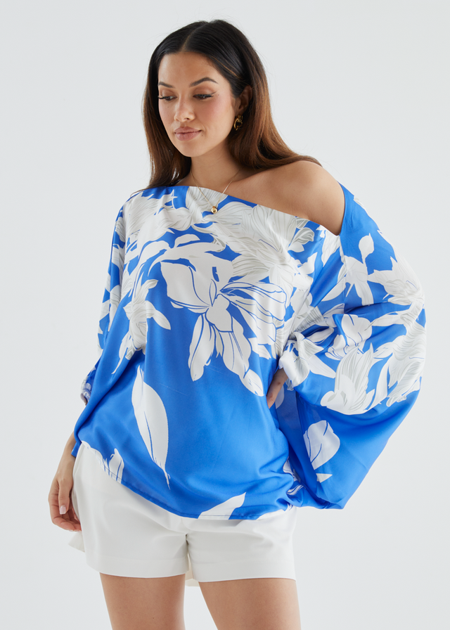 Maui Off Shoulder Top - Blue Floral