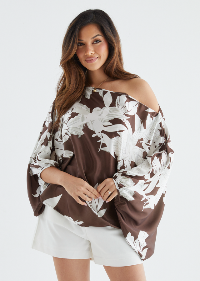 Maui Off Shoulder Top - Chocolate Floral