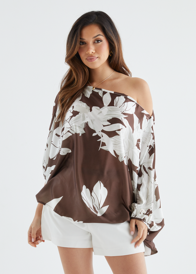 Maui Off Shoulder Top - Chocolate Floral