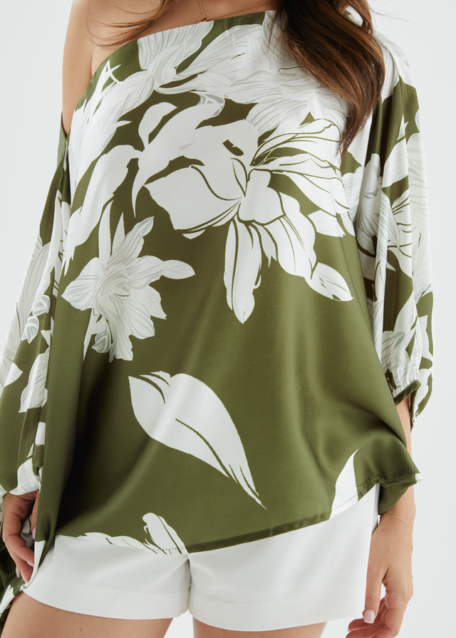 Maui Off Shoulder Top - Khaki Floral