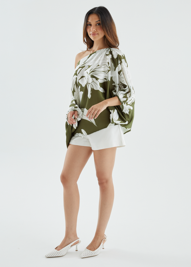 Maui Off Shoulder Top - Khaki Floral