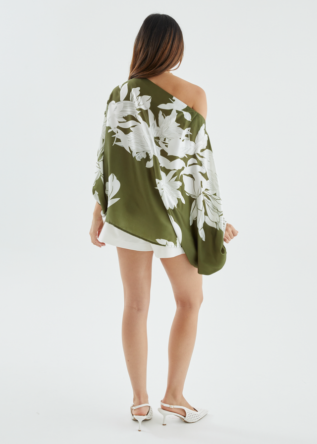 Maui Off Shoulder Top - Khaki Floral