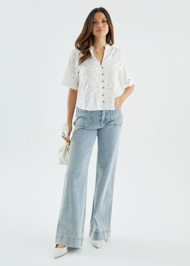 Jazmin Top - White Anglaise