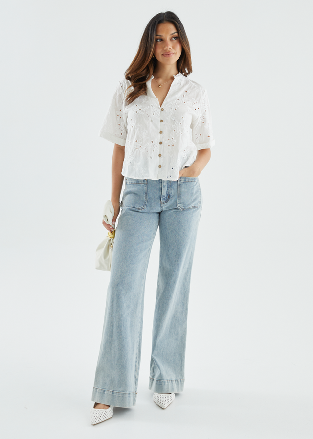 Jazmin Top - White Anglaise