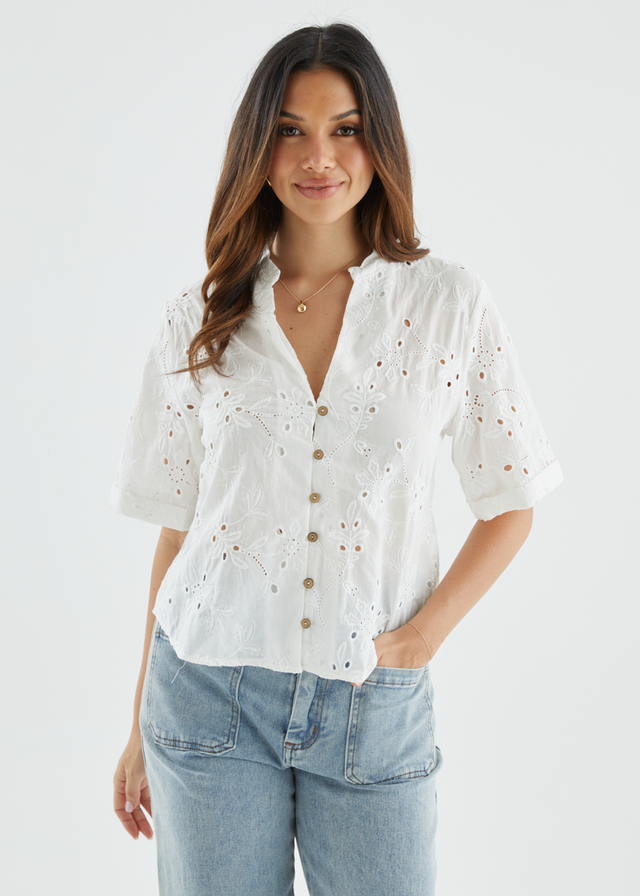 Jazmin Top - White Anglaise