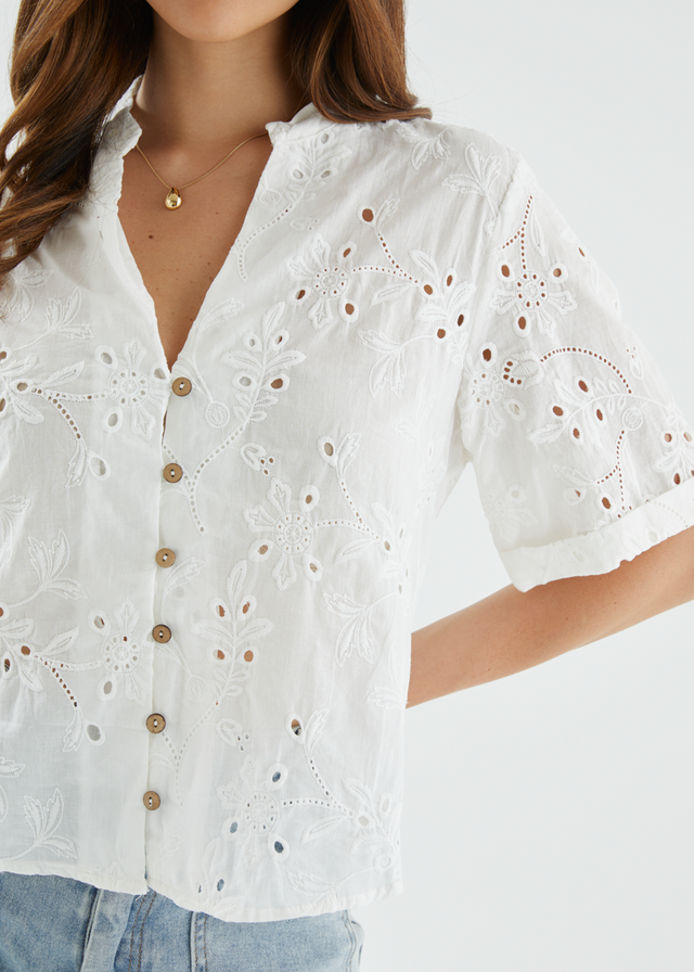 Jazmin Top - White Anglaise