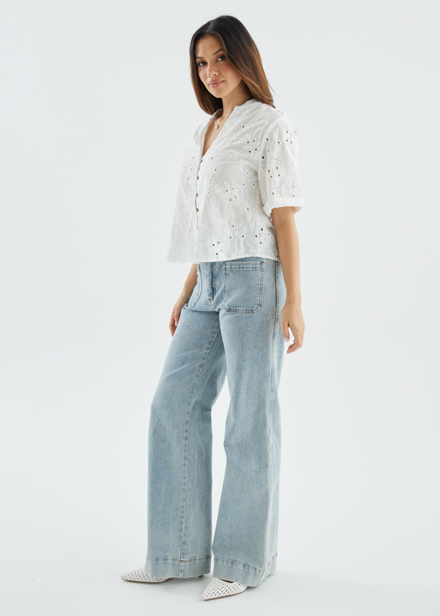 Jazmin Top - White Anglaise