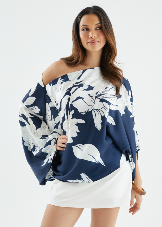 Maui Off Shoulder Top - Navy Floral