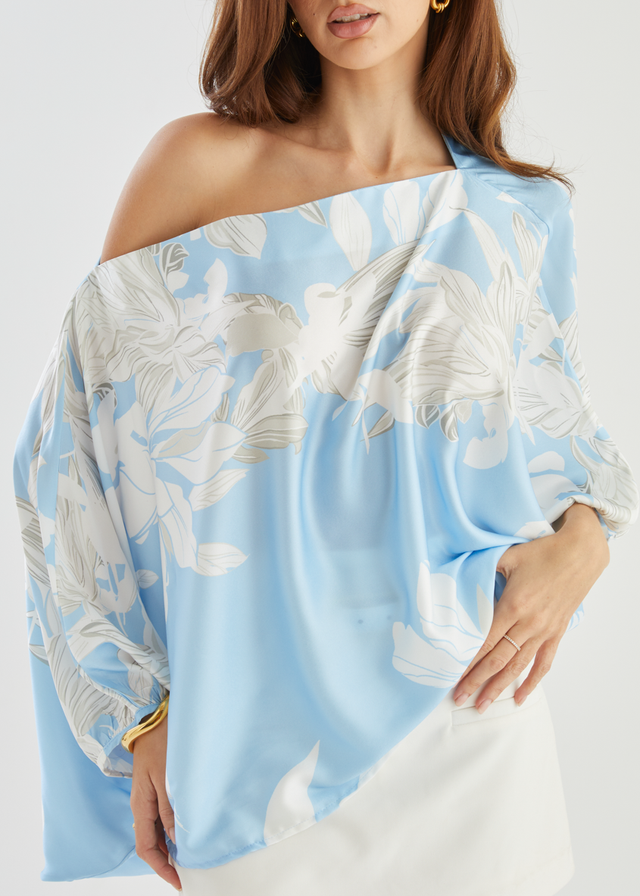 Maui Off Shoulder Top - Sky Blue Floral